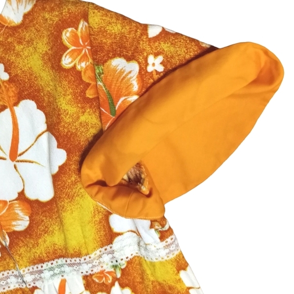 VTG 60's Handmade G.V.H. Hawaii Print Fabric Orange Floral Dress MEDIUM - Picture 10 of 15